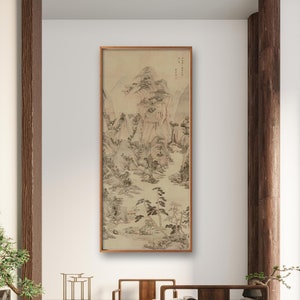 Distant mountains, Chinese antique mountain landscape painting, giclee fine art print, art replica, silk print, hanging scroll 清 王鑑 遠山崗巒圖
