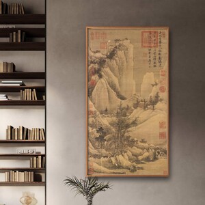 Clarity after the snow cleared, Chinese antique painting replica, giclee silk print, Vintage retro style handmade silk hanging scroll