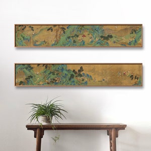 Cultivating Elixirs in Jade Cave, Qiu Ying, horizontal narrow ancient meticulous painting, Tales of Immortals painting, archival print 玉洞燒丹圖