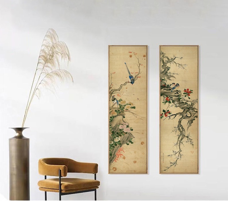 Chinese Garden Fine-brush Painting, Set of 2, Four Seasons Flowers and ...