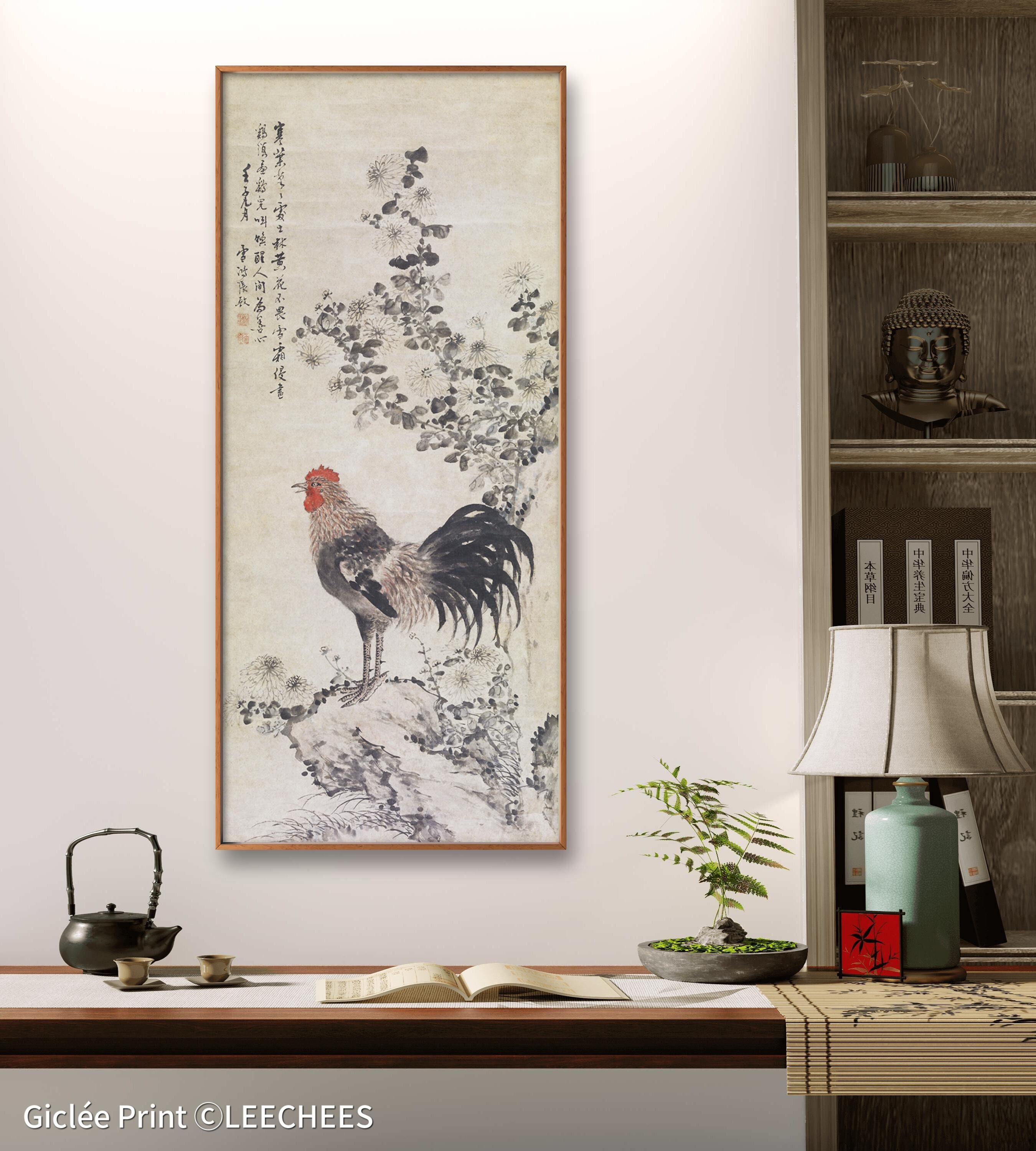 Chinese Ink Wash Rooster Painting, Freehand Rooster Brush Art