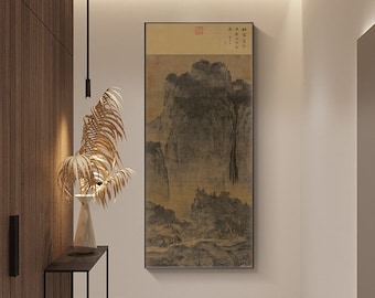 Travelers among Mountains and Streams by Fan Kuan, (谿山行旅圖 范宽), Song dynasty antique art replica, silk print, handcrafted hanging scroll