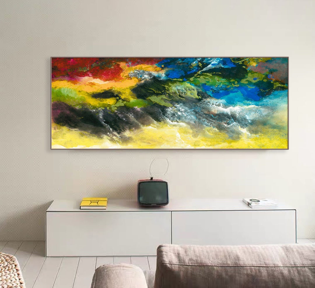 Extra Large Horizontal Abstract Wall Art Above Couch Dramatic Etsy