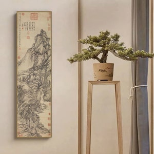 Autumn mountain, and Longley temple, Yuan dynasty, Ancient Chinese painting archival print, mountain landscape painting, art replica, 王蒙