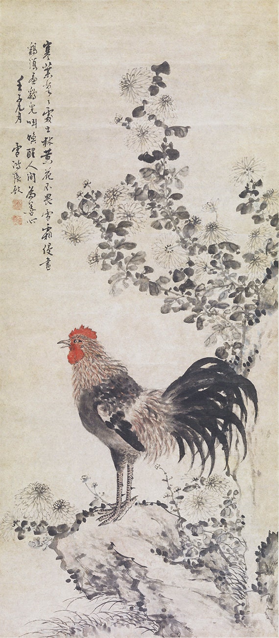 Chinese Ink Wash Rooster Painting, Freehand Rooster Brush Art, Propitious  Painting Giclee Print, Feng Shui Fire Element Zodiac Painting - Etsy
