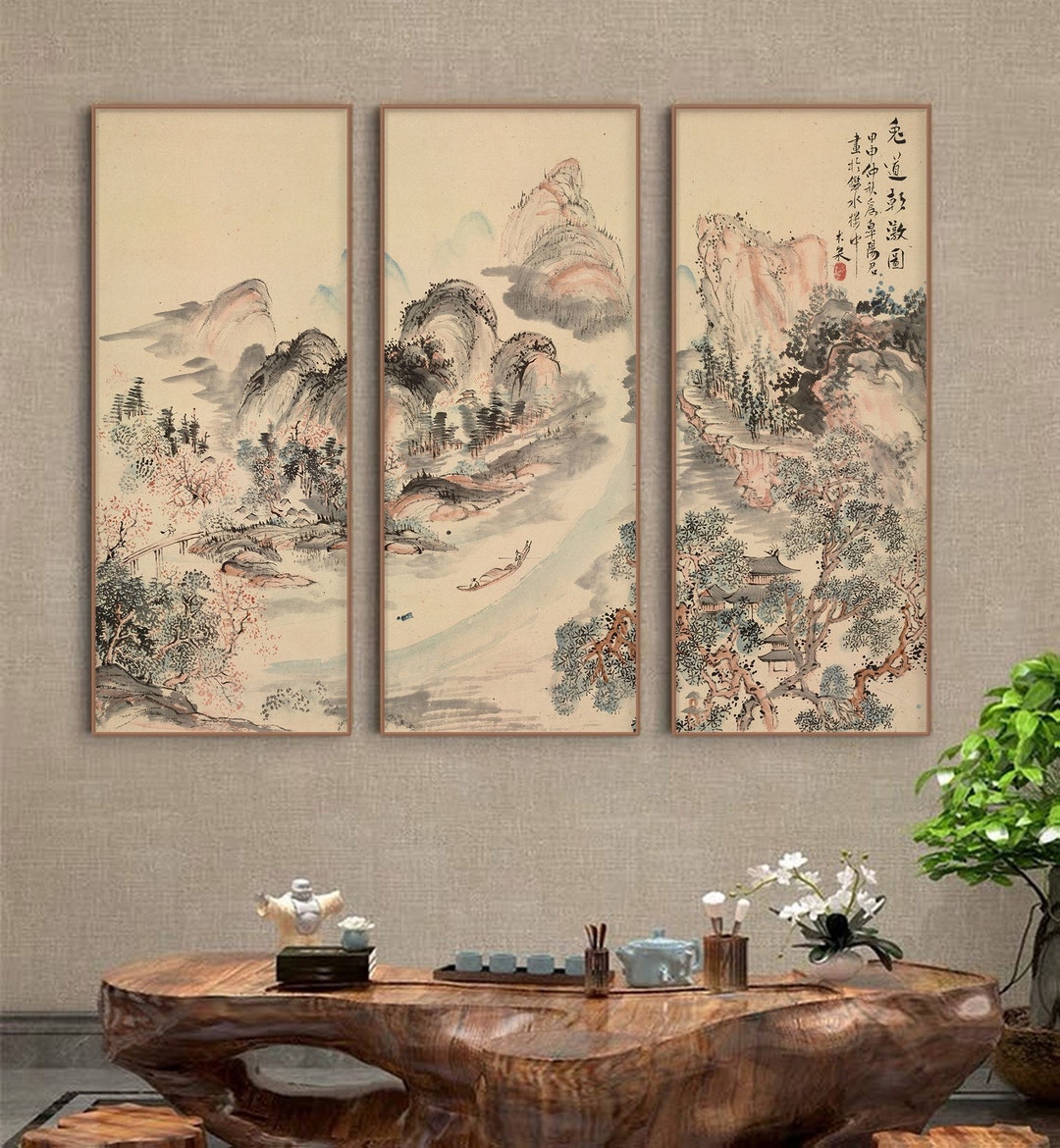 Japanese Vintage Retro Wall Décor, Set of 3 Japanese Brush Painting
