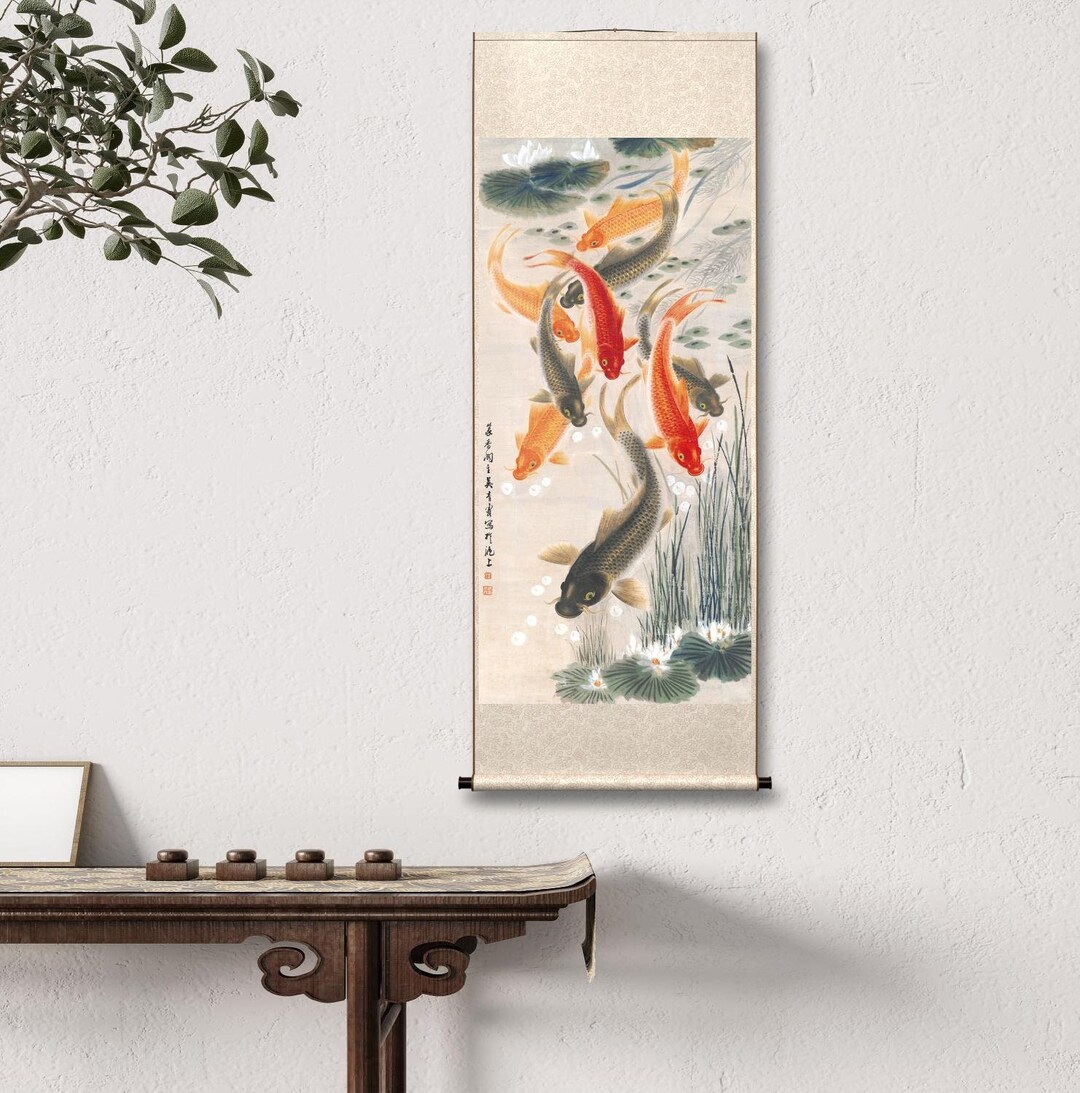 Koi Fish Pond Wu Qingxia Nine Koi Fish Fengshui Wall Art High
