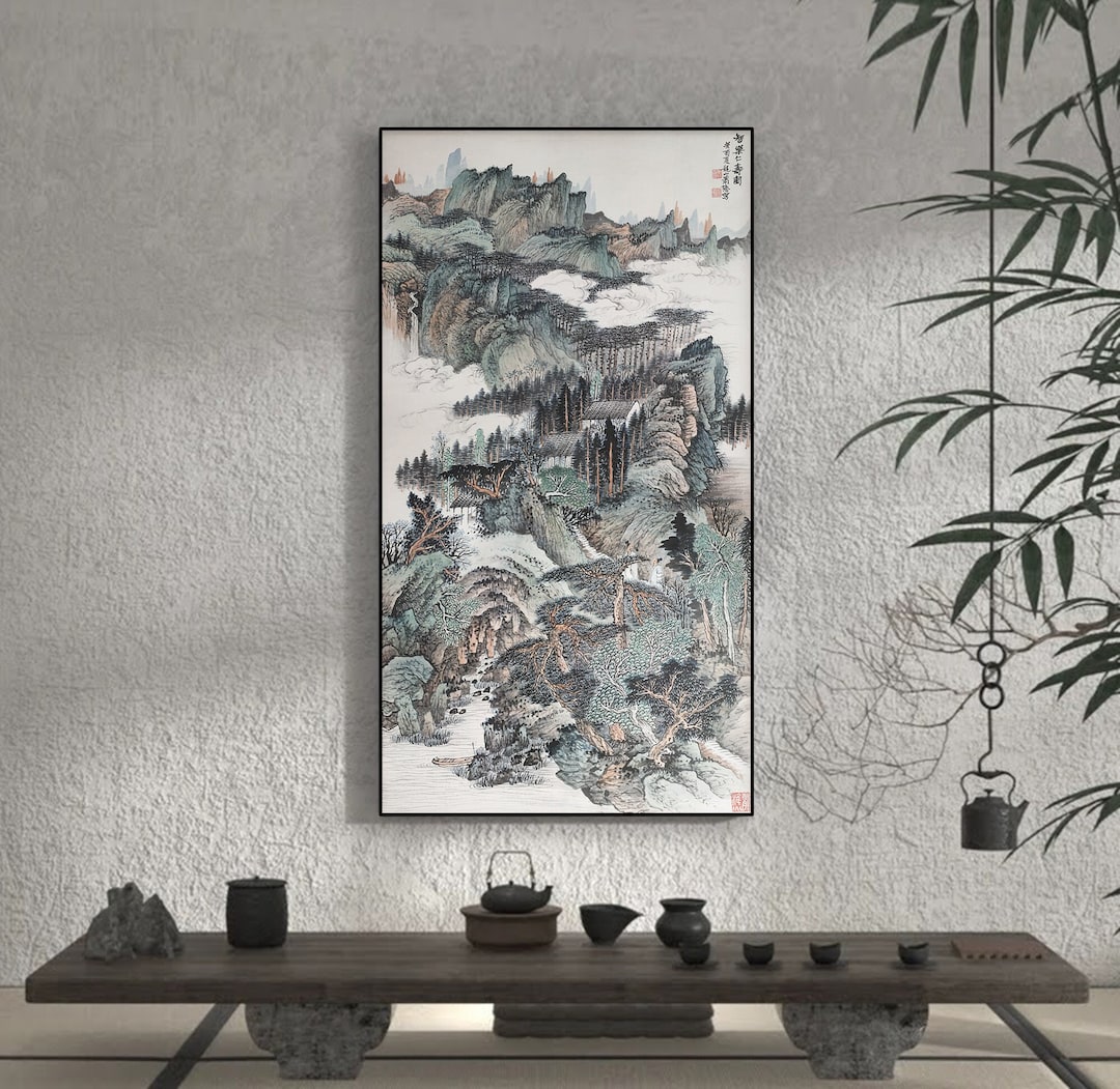 Chinese Landscape Painting, Large Vertical Chinese Wall Décor, Unframed