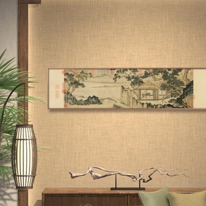 Mountain Spring, 明_周臣_春泉小隐, horizontal narrow Chinese antique landscape painting art replica, retro Shan shui and pavilion brush art print