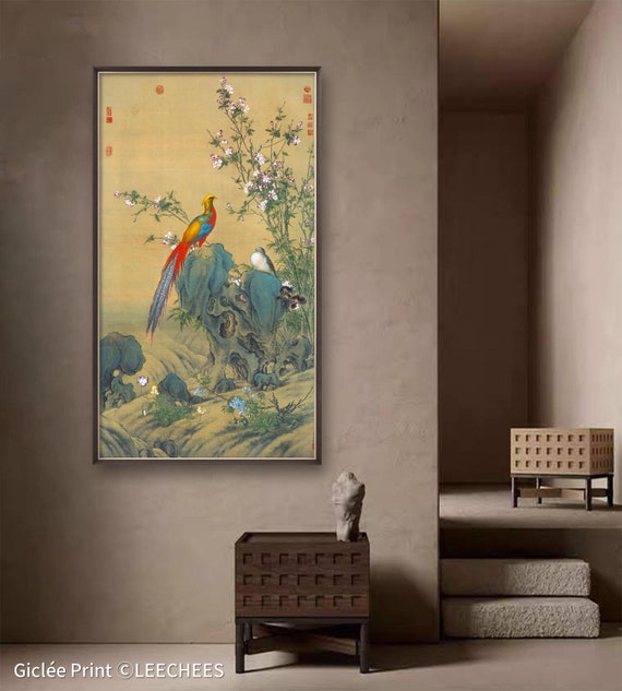 Painting of Spring Splendor, Giuseppe Castiglione, Vertical scroll, ink & color on silk, limited edition print, museum grade archival print
