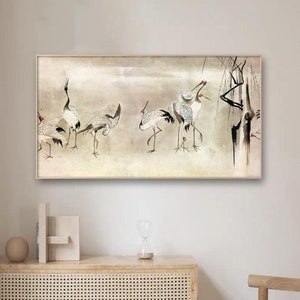Scroll of Crane, Hiroyuki Sumiyoshi, 住吉廣行, Long scroll of ink Chinese painting, Japanese painting, Japanese art, Japanese crane art print
