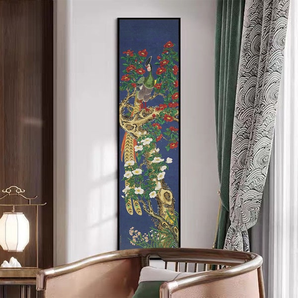 Camellia blossoms and golden pheasant, Exquisite Chinese meticulous art, Chinese luxury ancient court style auspicious flowers art print