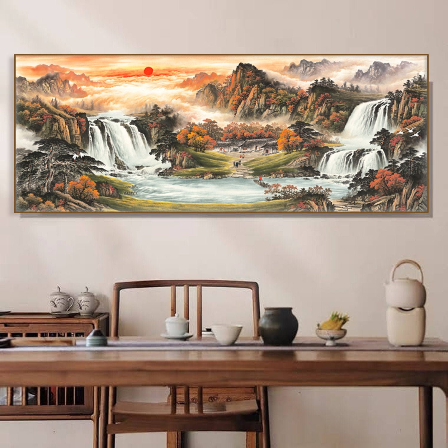 雲山漁樵 Sunrise Clouds Mountain Peaks Chinese Feng Shui Painting Etsy Canada