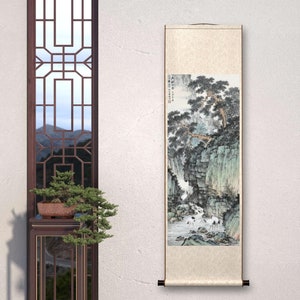 Chinese Traditional landscape painting, vertical shan shui brush painting, giclee printing, vintage Chinese art, unframed, 30x71cm image 4