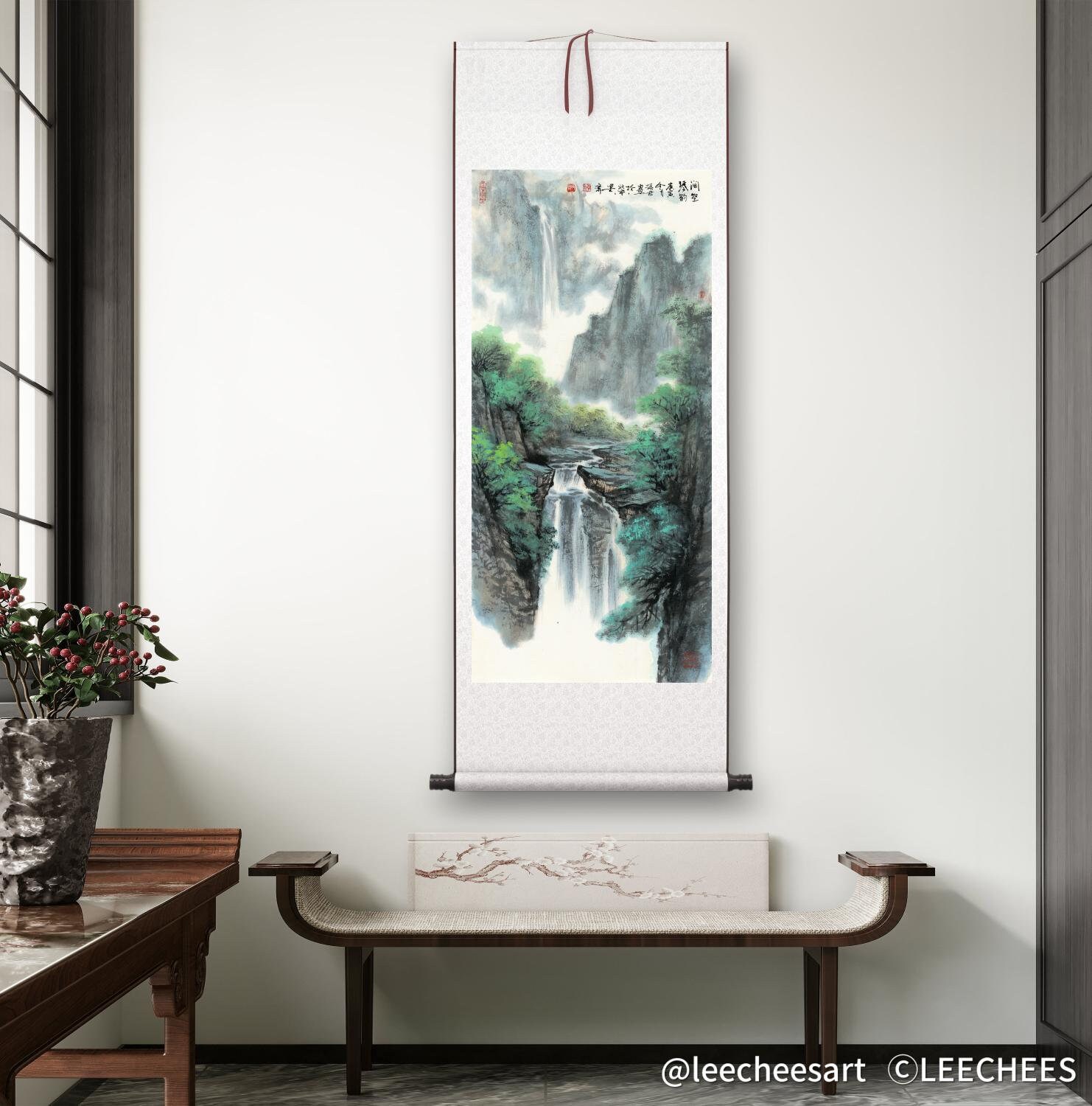 Chinese Mountains and Waterfalls Art, East Asian Landscape Art Print ...