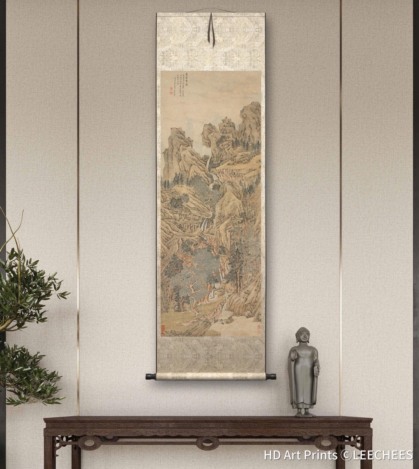 Playing Music in the Mountains Vertical Chinese Wall Art 