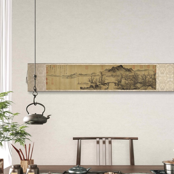 Tang Yin's Farewell at Jin Chang, ancient Chinese painting replica, unframed giclee art print, horizontal silk hanging scroll, handmade gift