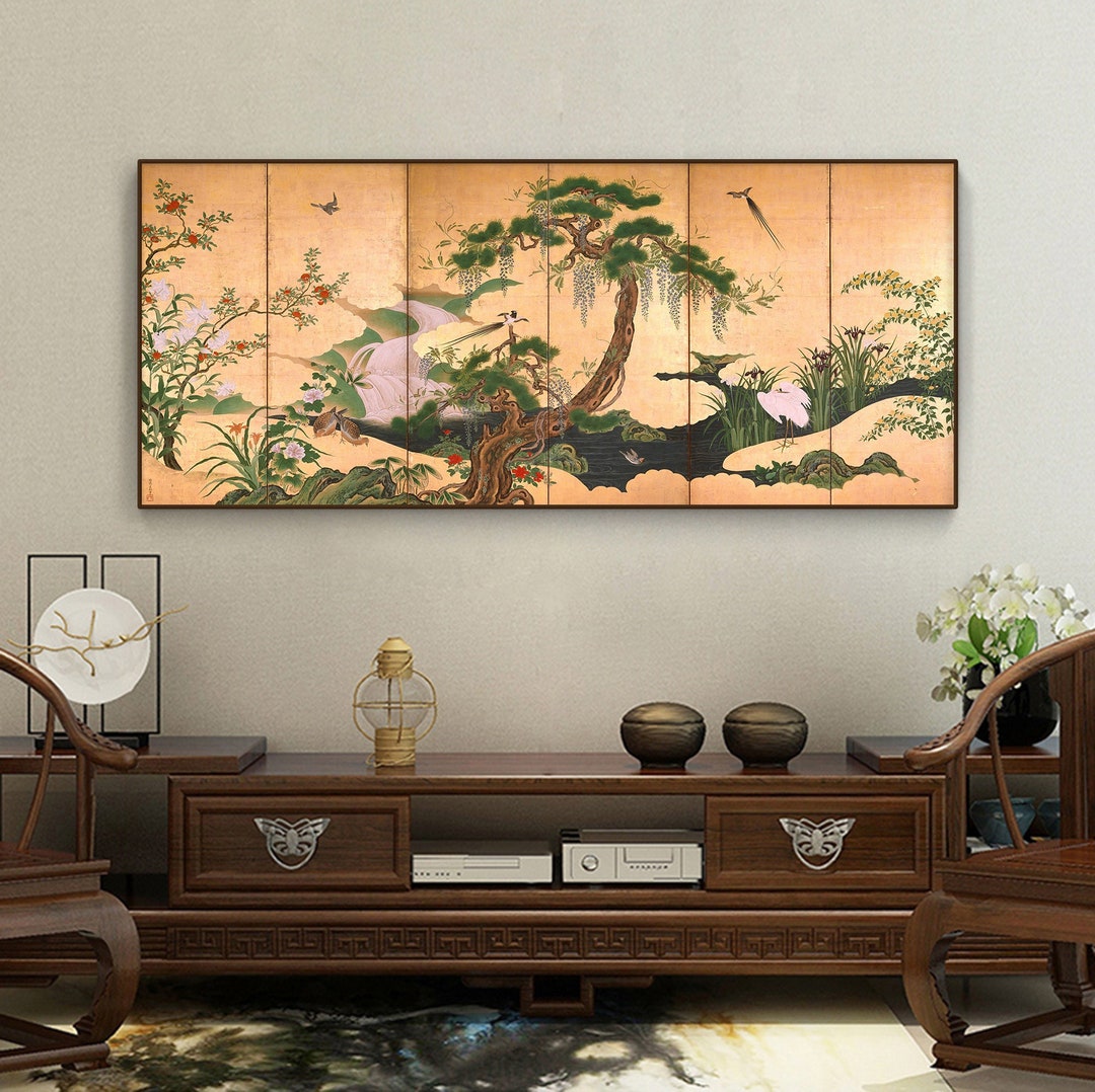 Spring Flowers and Birds Folding Screen Art Replica, Japan Art