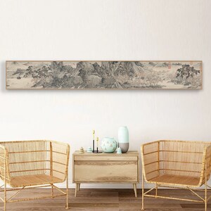 The Peach Blossom Spring, by Wen Zhengming, Chinese Ming dynasty antique landscape art replica, long scroll of Shan shui art print, 文徵明 桃源問津