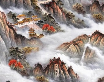 Sunrise Taishan Mountain, Chinese Feng Shui Landscape Painting