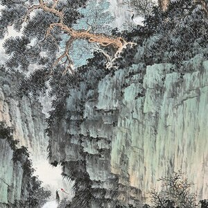 Chinese Traditional landscape painting, vertical shan shui brush painting, giclee printing, vintage Chinese art, unframed, 30x71cm image 5