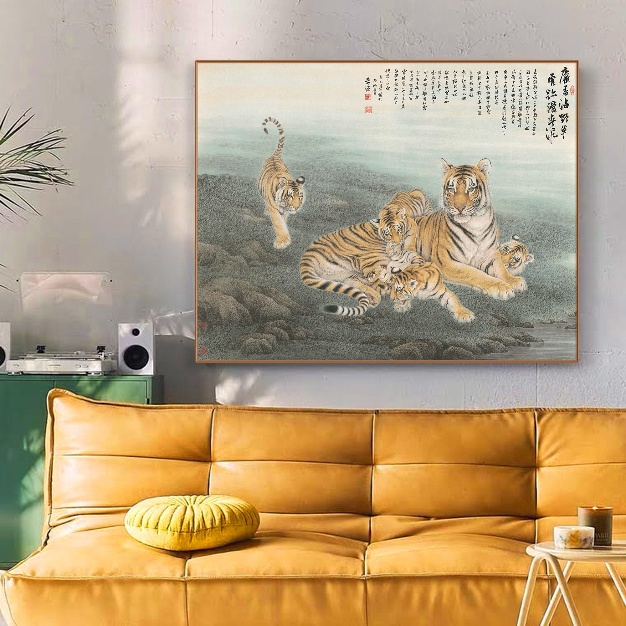 Chinese Tiger Wall Décor, Meticulous Tiger Family Brush Painting