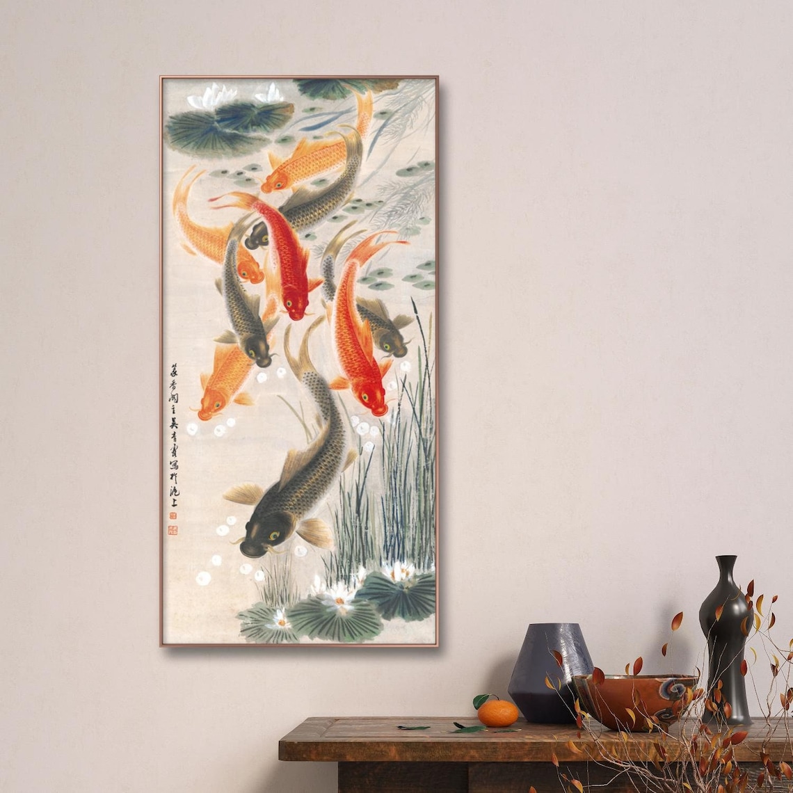 Koi Fish Pond Wu Qingxia Nine Koi Fish Fengshui Wall Art High