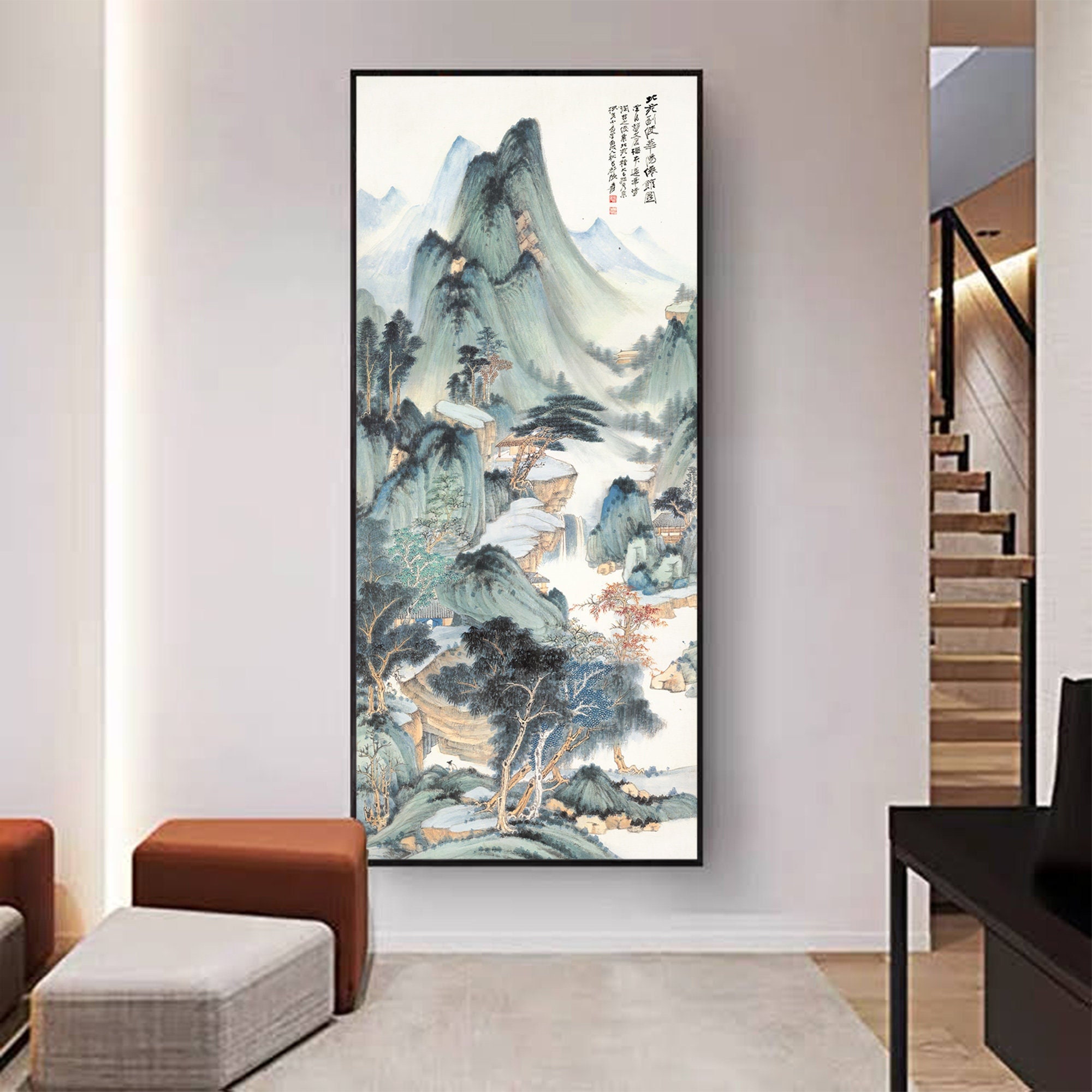 Blue-gray Mountain, Forged Art Print 華陽仙館圖, Zhang Daqian, Ink