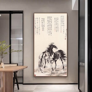 Ink horses painting, Xu Beihong, extra large size horse brush painting, giclee print on Xuan paper/art silk, Chinese ink wash horse art
