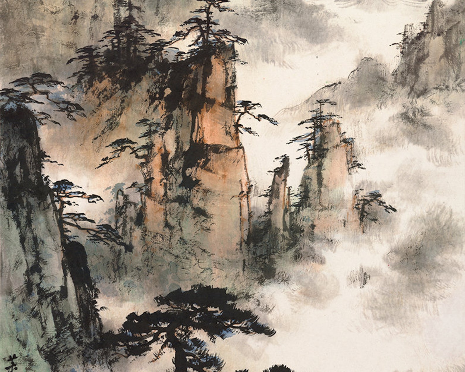 Sumie Misty Mountain Painting Landscape Painting Art Print Etsy