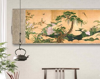 Spring Flowers and Birds Folding Screen Art Replica, Japan Art