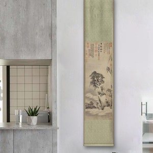 Ancient Valley, Clouds, and Pine Trees, Chinese ancient Shan shui painting, art replica, archival print, handcrafted silk hanging scroll