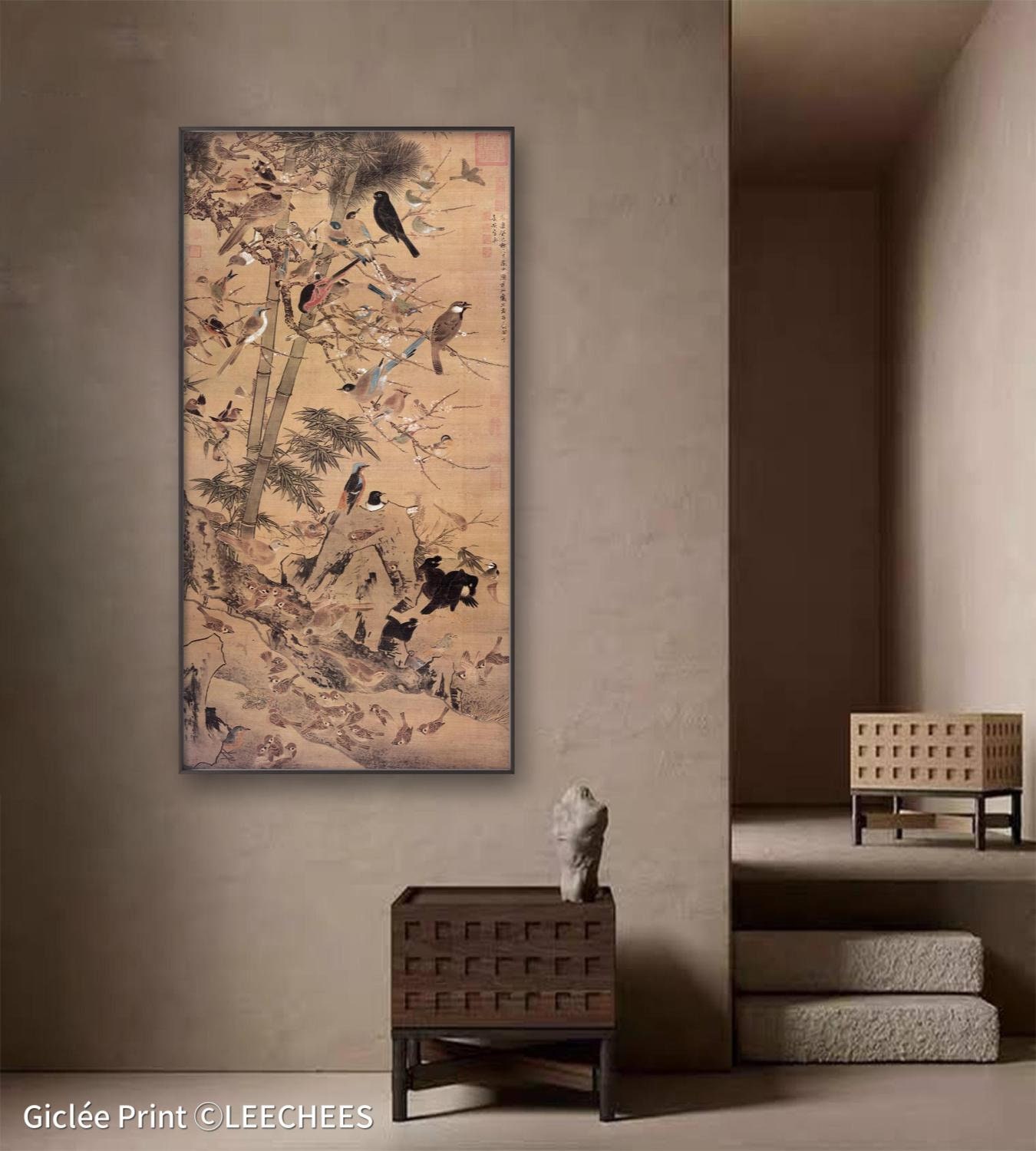 Three Friends of Winter and a Hundred Birds, 三友百禽图轴