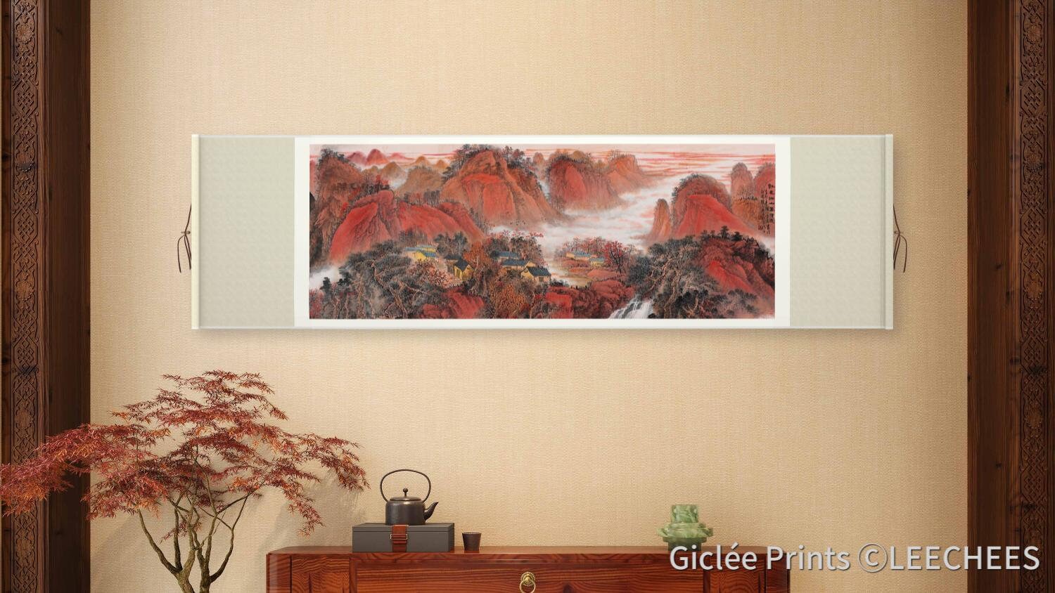 Extra Large Horizontal Autumn-red Background Landscape Wall Art ...