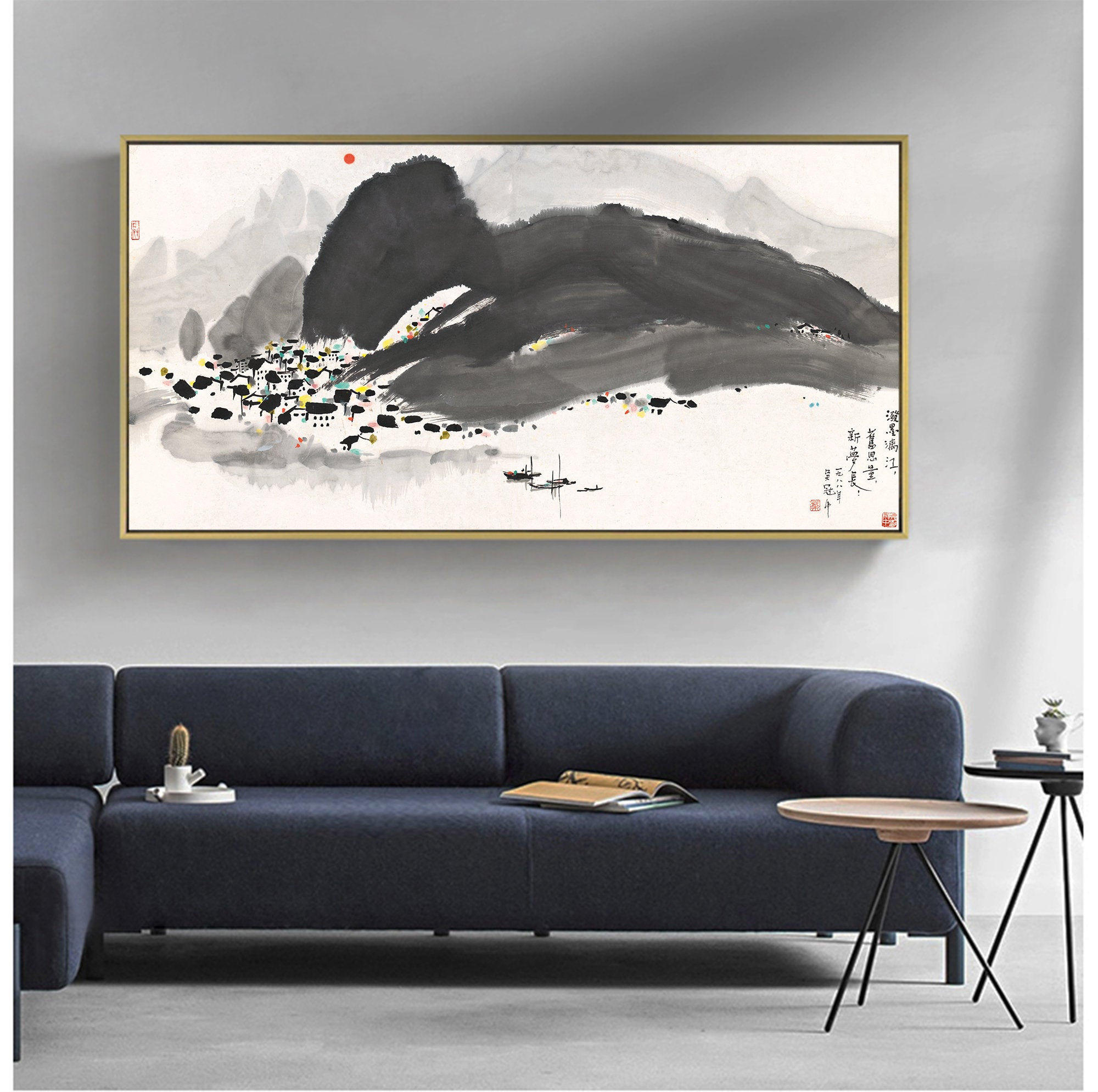 Minimal black and white splashed ink painting, Abstract East Asian Shan shui art, museum giclee print, Wu Guanzhong's ink wash painting