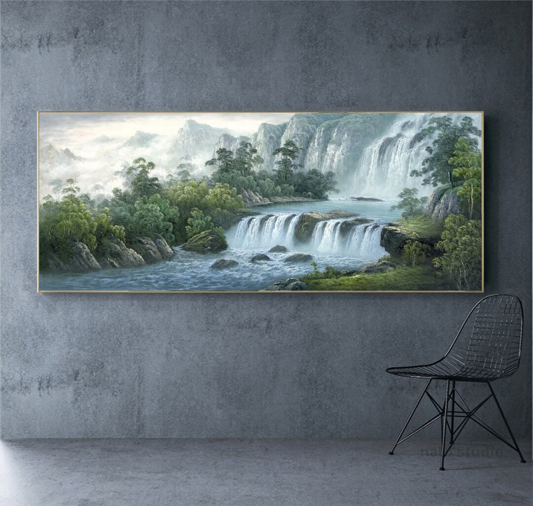 Mountain Waterfall Painting by Mattia Poddi | Saatchi Art France