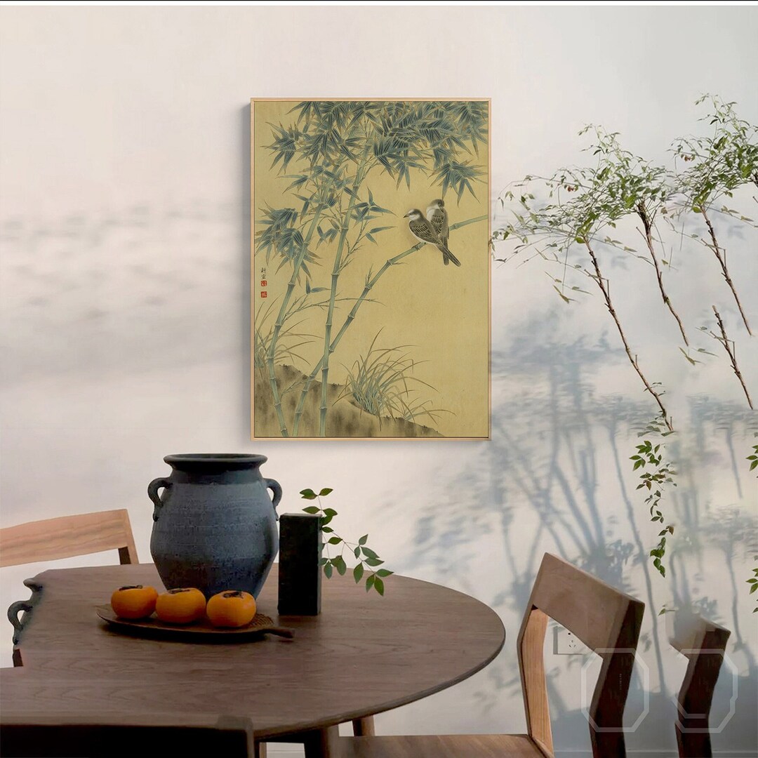 Bamboo Brush Painting Art Print, Retro Vertical Bamboo Art Print, Canvas/silk Print, Vintage