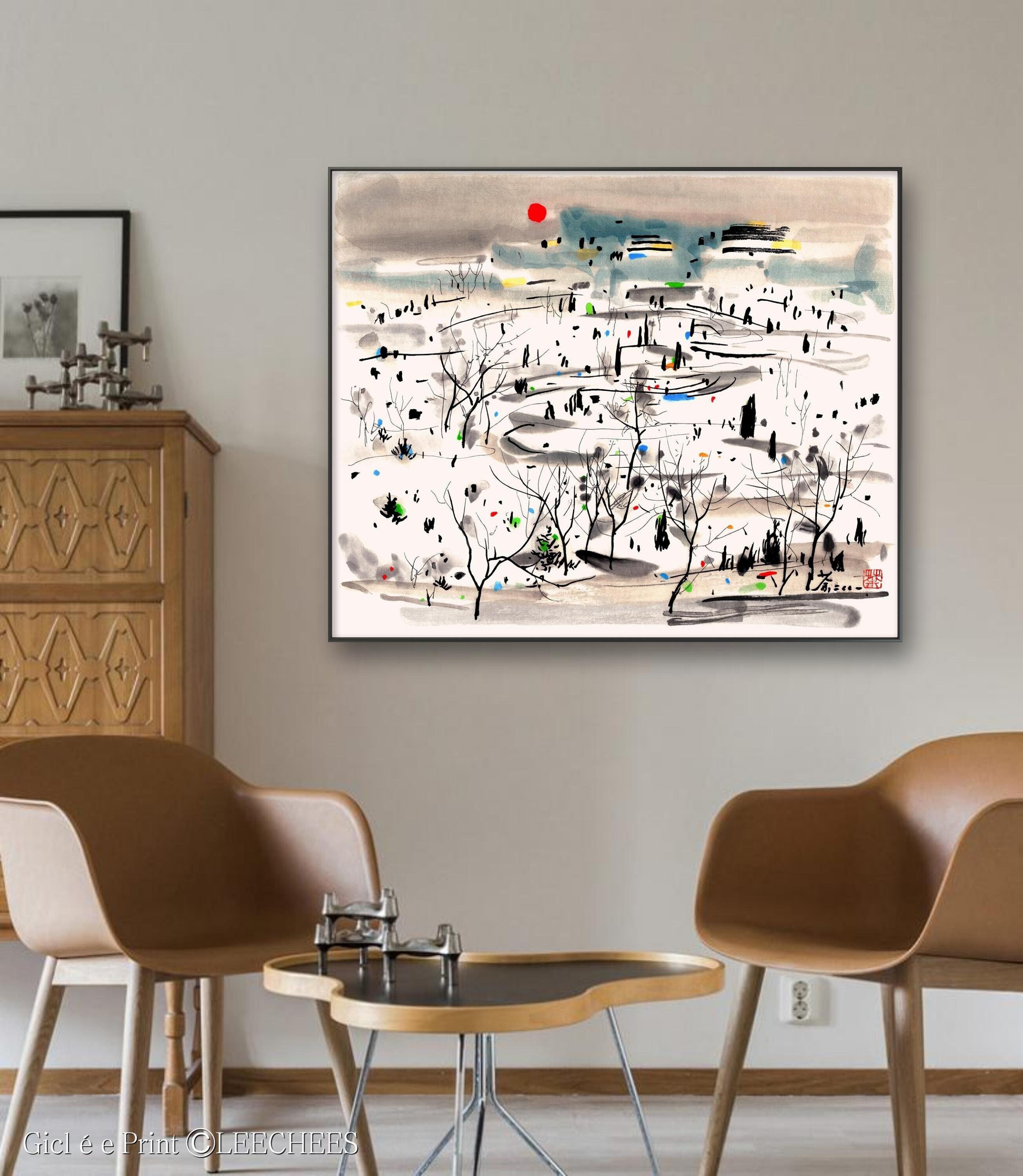 Wu Guanzhong, Winter Day, ink wash snow scenery, ink brush art reproduction, Giclee art print, Canvas print, fine art print, archival print