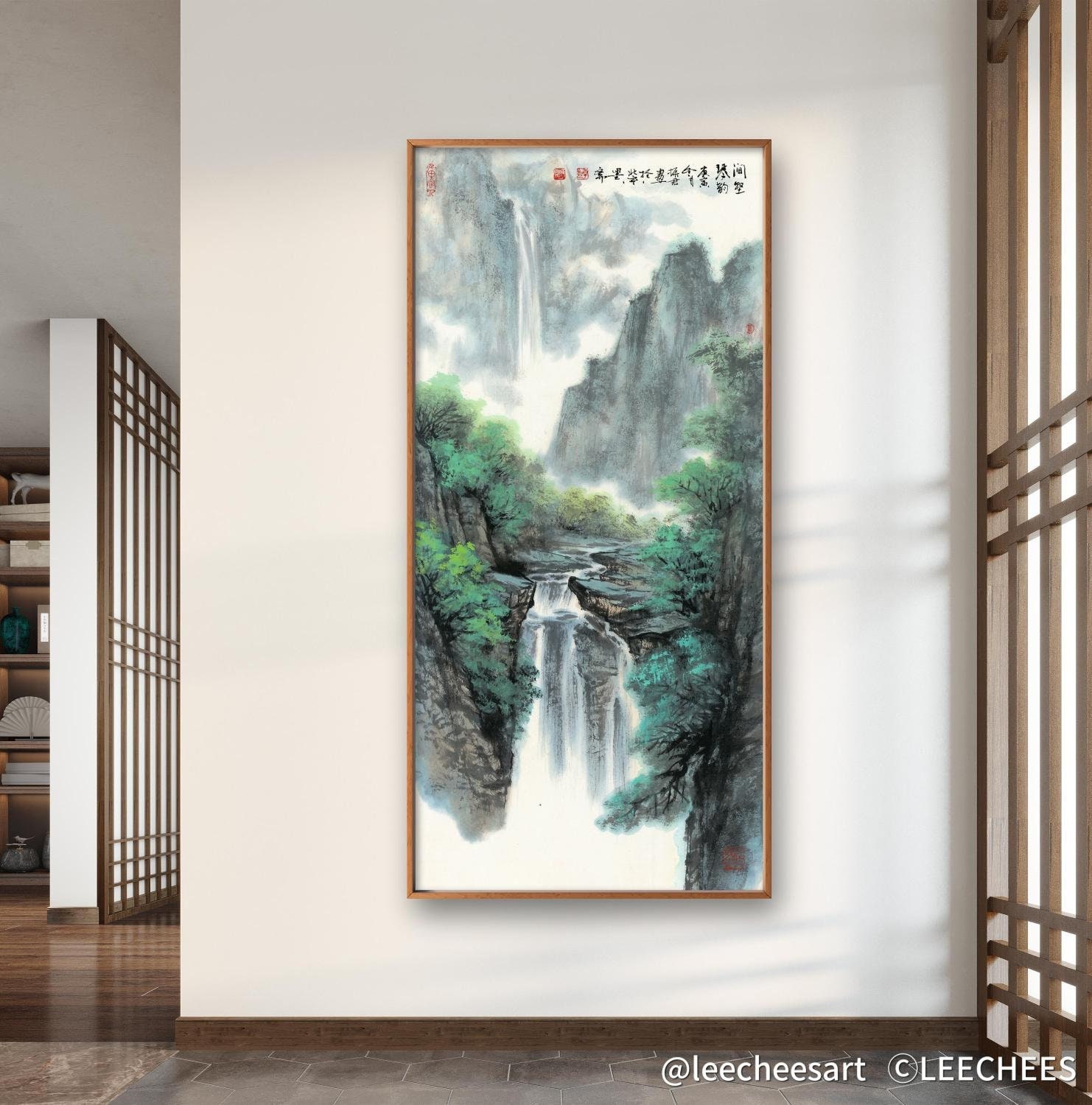 Chinese Mountains and Waterfalls Art, East Asian Landscape Art Print ...