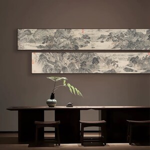 The Peach Blossom Spring, by Wen Zhengming, Chinese Ming dynasty antique landscape art replica, long scroll of Shan shui art print, 文徵明 桃源問津
