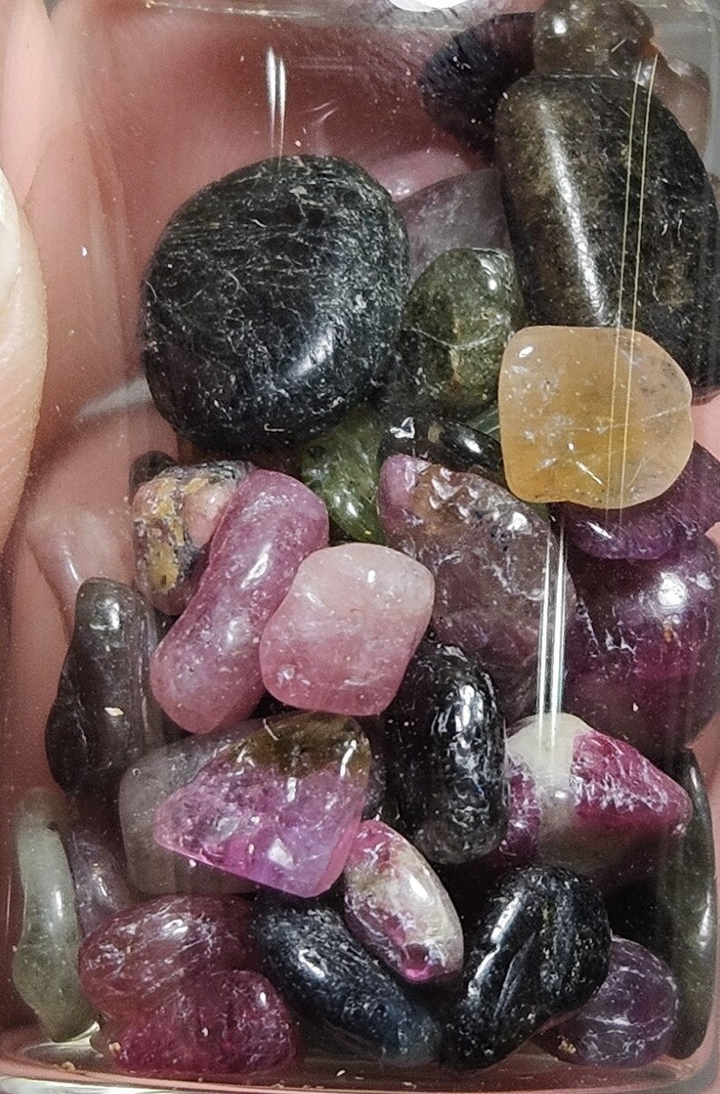 Random Tumble Jar Tumbled Tourmaline Specimen Display Glass Jar 20.13 Grams Small Mixed ...