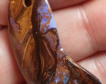 Polished Boulder Opal Pendant  Purple Crystal 23.35 Carats Yowah Hand Made Jewellery