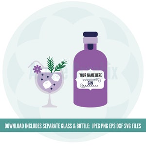 Svg de ginebra, Svg de botella de ginebra, Svg de vaso de ginebra, Monograma de ginebra, Archivos de ginebra para Cricut, Archivo de silueta de ginebra, Svg de cóctel de ginebra, Clip Art, Archivo vectorial