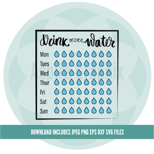 Water svg, wekelijkse watertracker svg, planner sticker svg, functionele planner svg, meer drinken svg