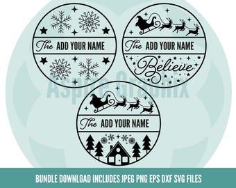 Christmas family sign svg bundle, christmas family name svg, christmas sign svg, family christmas svg, round family christmas sign svg, png
