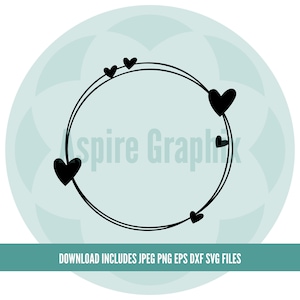 May include: Black and white graphic of a circle with a double outline and hearts around the edge. The text "Aspire Graphic" is in the center of the circle.