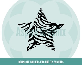 Animal Print Star, Zebra Print, SVG File, Files for Cricut, Silhouette, JPEG, Clip Art, Vector File, Files for Website Design, Vinyl decals