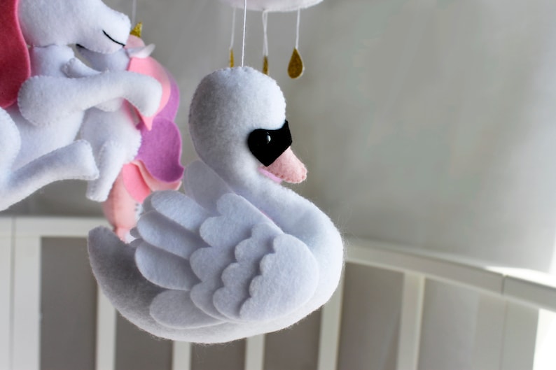 Baby girl Crib music Mobile pink lilac felt unicorn mother/'s love cat bear on moon swan newborn babyshower gift unicorn nursery room decor