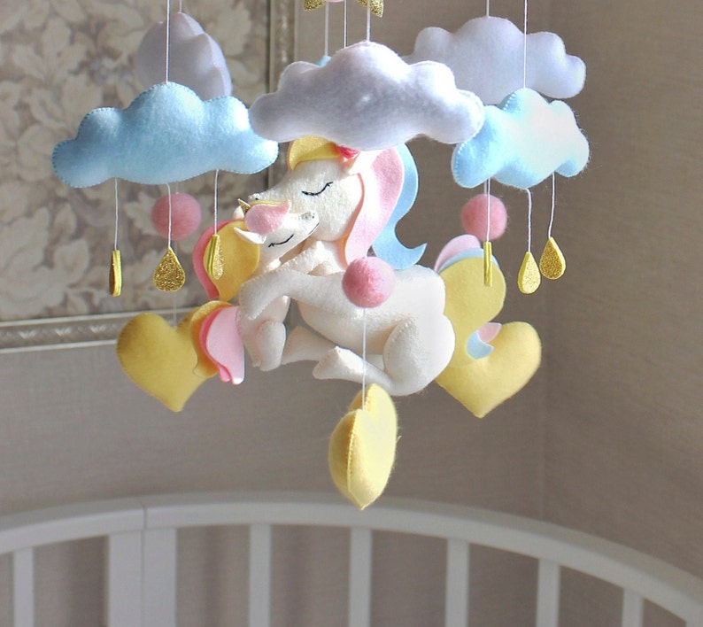 Unicorn baby girl crib music mobile Felt handmade unicorn Etsy