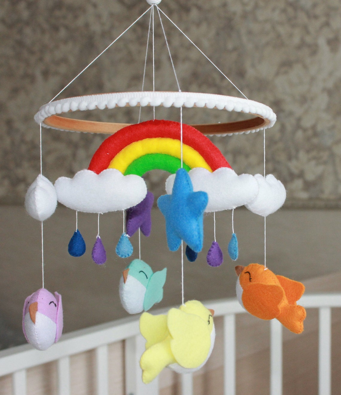Baby Crib music Mobile Nursery decor bright Birds mobile felt Etsy